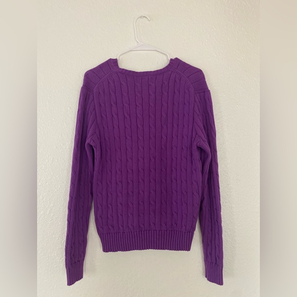 Polo Ralph Lauren Purple V-Neck Cable Knit Sweater - Picture 5 of 5